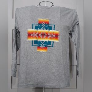Pendleton Gray Long Sleeve Tee with Multicolor Aztec Print